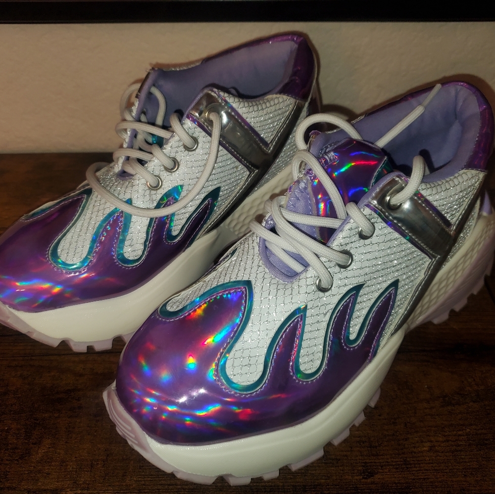 YRU Blaz3 (Blaze) Purple Holographic Flame Sneakers